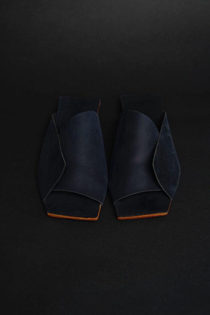 Amos Navy Leather Slippers