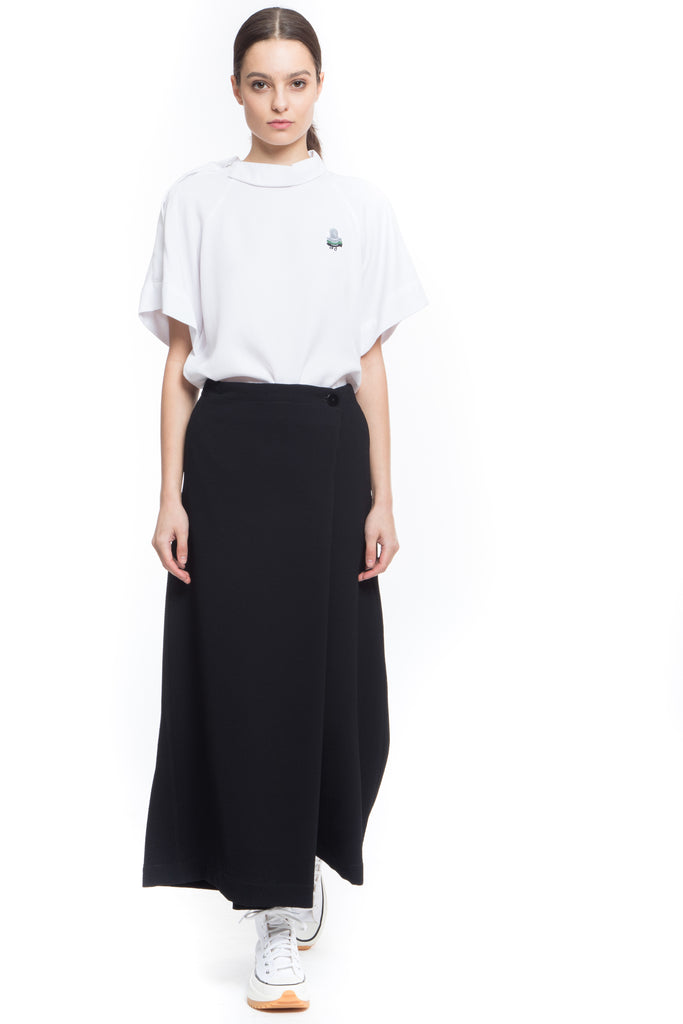 NINObrand Japanese style asymmetric long black pant in technical fabric