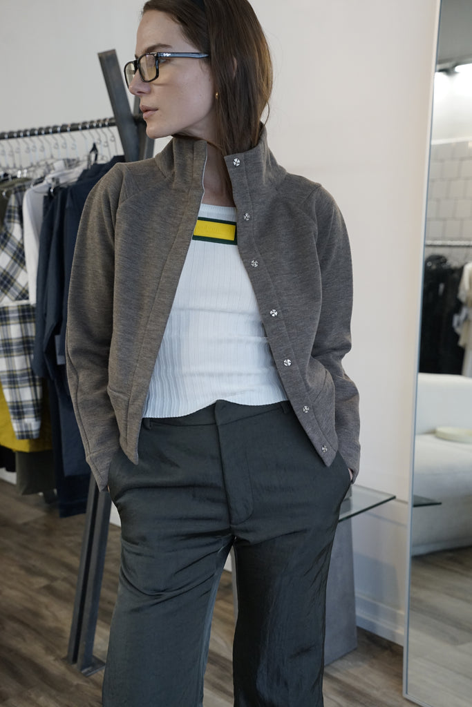 Uma V. 2 Ponte brown high-neck cardigan jacket by NINObrand