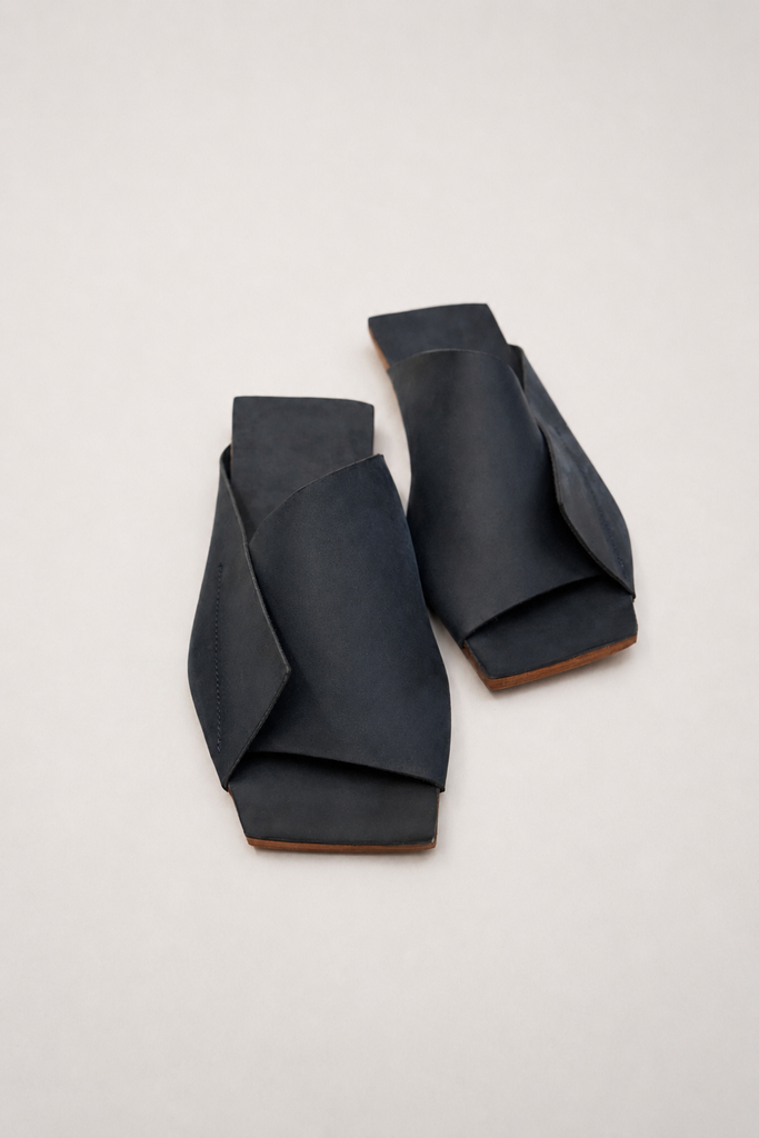 Navy minimal hand made leather slides by NINObrand