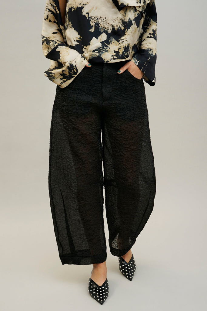 Black Sheer Barrel Leg Pants