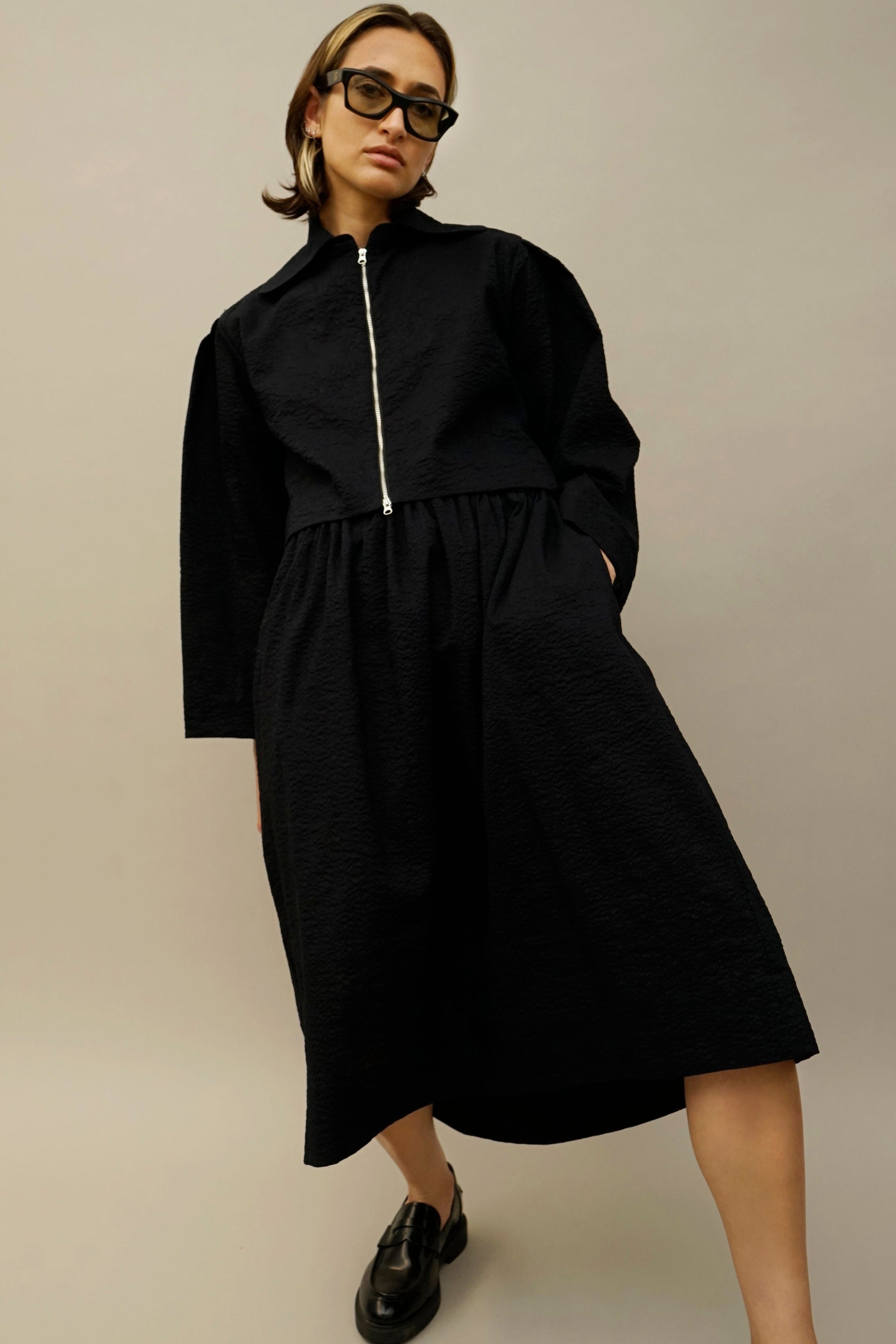 ジャケット・アウター NORI Nori Women's Navy Cotton Top/Jacket with Front Two-way Zipper