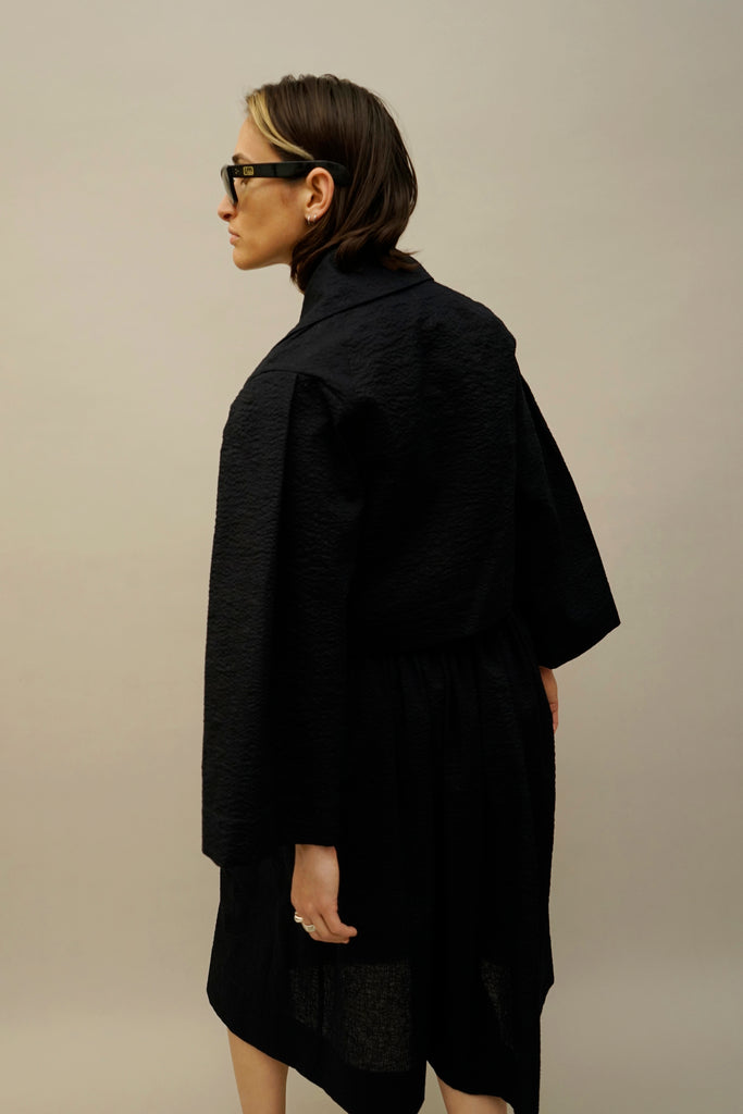 Nori Women's Navy Cotton Top/Jacket with Front Two-way Zipper