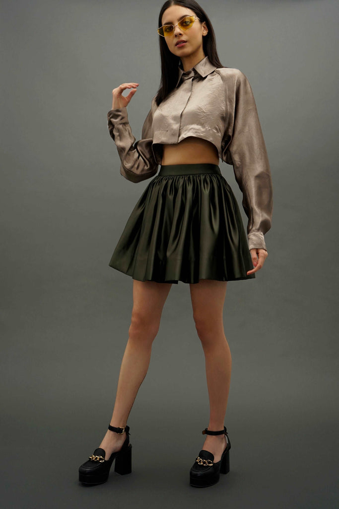 Olive Gathered Mini Skirt