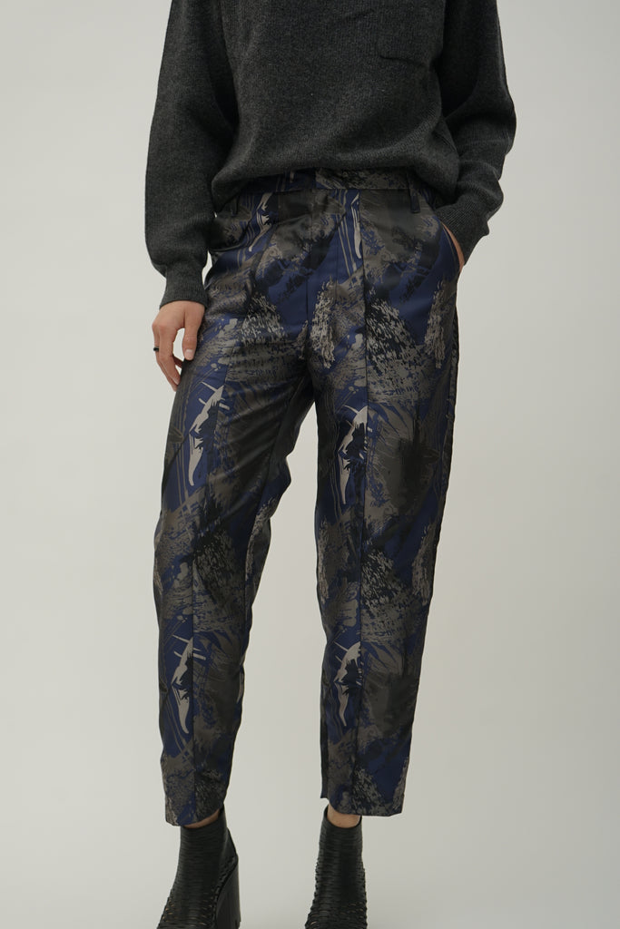 Women's Navy Jacquard Print Pants