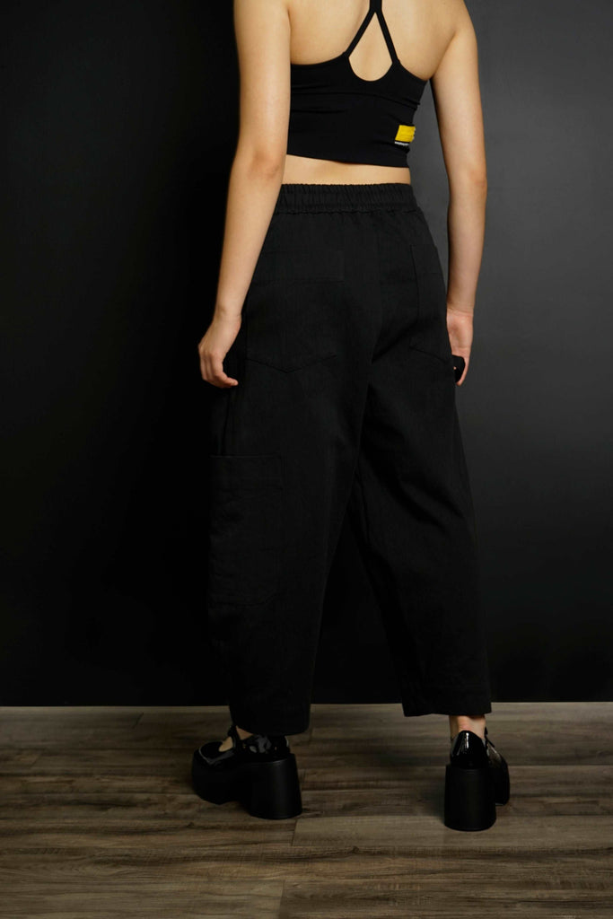 Tシャツ・カットソー 6cm short version added DW1011 Wide Long Slacks Black Women's Black Short-Length Button Hem Wide-Leg Pant | ME+EM