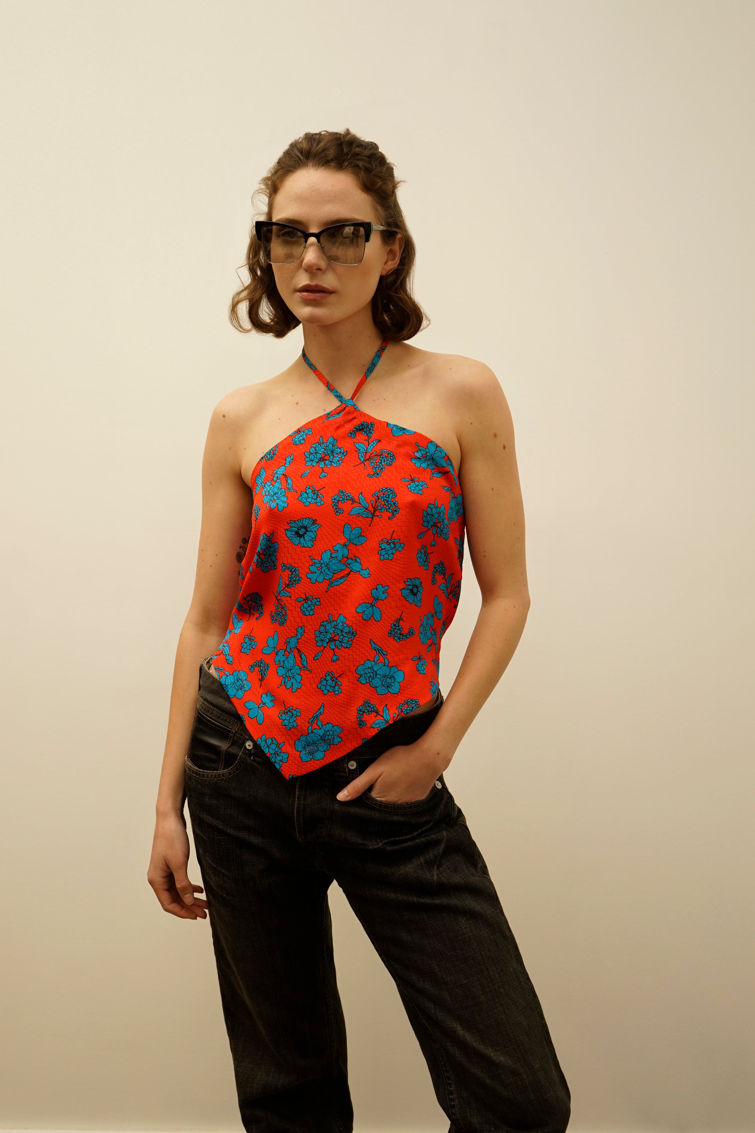 Day Asymmetrical Silk Halter Top – NINObrand