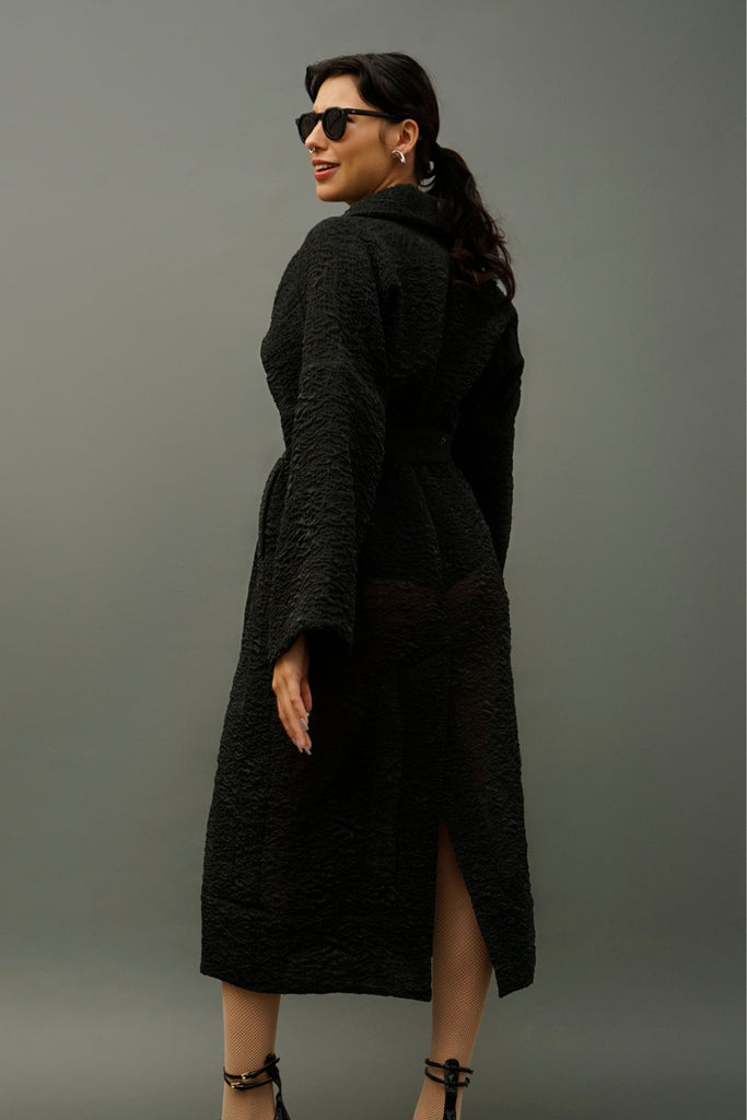 NINObrand Black Sheer Robe Kimono Jacket