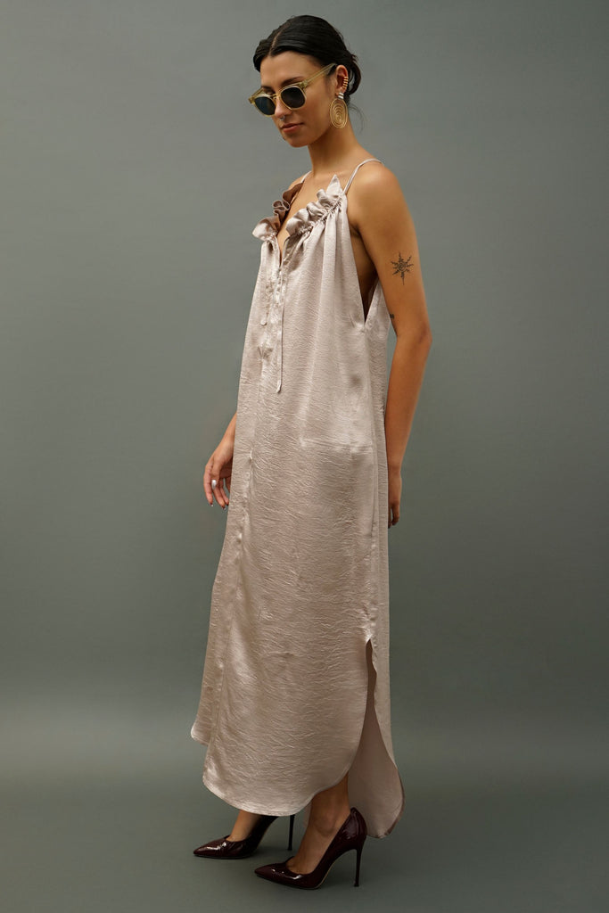 Myth Women's Long Lavender Dress in Satin Fabric and Rounded Hem NINObrand Myth Women's Long Lavender Dress in Satin Fabric and Rounded Hem NINObrand